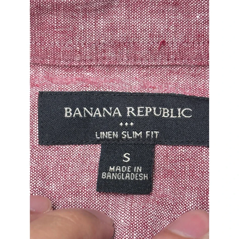 Banana Republic Mens Small Red Linen Cotton Slim Fit Button Down Shirt LS